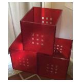 3 Red plastic storage box/shelf