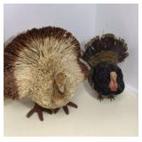 2 handmade decorative turkeys, one made from