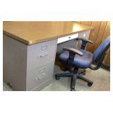 Metal office desk, with office chair, gray  /