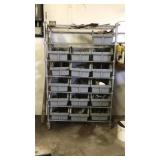 Metro style shelf with 16 bens with misc. nuts,