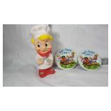 2 tin plates and cereal Snap rubber chef