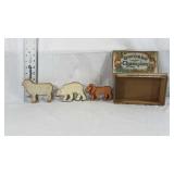 Small box with 3 small wooden animal toys
