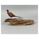 Edi Hand Miniature Carved Pheasants on Driftwood