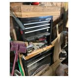Upright tool box with tools 