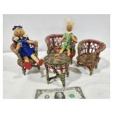 Ratan Doll furniture & 2 wooden dolls