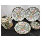 Chinese hand painted plates, bowl, tea pot