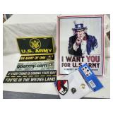 Army signs, flag, patch & pin