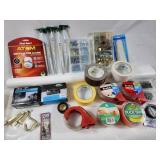 Rolls of tape, boxes of hardware