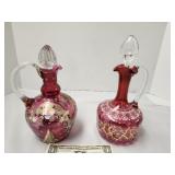 Blown Glass Cranberry Decanters (2)
