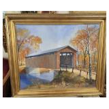 J F Hubbard Oil Painting Covered Bridge
