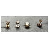 14KT Gold pierced earrings - 4 in lot