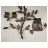 Metal Wall Hanging, Owls, Tree Branch
