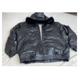 Womenï¿½s Leather Fur Lined Hood Coat