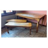 Solid Oak Farmhouse Dining Table with 2 Bench