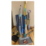 Tall Trash Can & handled cleaning tools