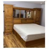 King Size Bed & Oak Lighted Book Case Headboard