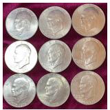 (9) 1976 Bicentennial Eisenhower Dollar Coins