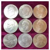 (9) 1976 Bicentennial Eisenhower Dollar Coins
