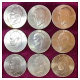 (9) 1976 Bicentennial Eisenhower Dollar Coins
