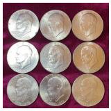 (9) 1976 Bicentennial Eisenhower Dollar Coins