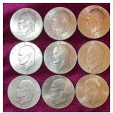 (9) 1976 Bicentennial Eisenhower Dollar Coins