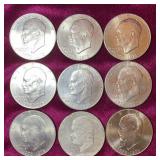 (9) 1976 Bicentennial Eisenhower Dollar Coins