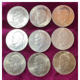 (9) 1976 Bicentennial Eisenhower Dollar Coins