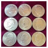 (9) 1971 Eisenhower Dollar Coins