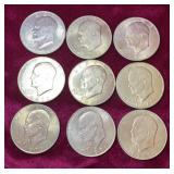 (9) 1971 Eisenhower Dollar Coins