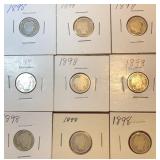 (9) 1898 Barber Dimes