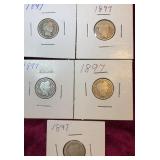 (5) 1897 Barber Dimes