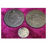 1814 & 1817 Large Cent, 185? 3 Cent (Damaged)