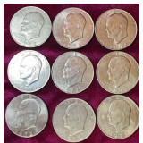 (9) 1972 Eisenhower Dollar Coins