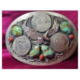 Turquoise & Eisenhower Dollar Belt Buckle
