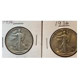 1936 & 1939 Walking Liberty Silver Halves