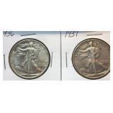 1936 & 1937 Walking Liberty Silver Halves