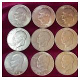 (9) 1972 Eisenhower Dollar Coins