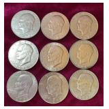 (9) 1972 Eisenhower Dollar Coins