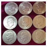 (9) 1972 Eisenhower Dollar Coins