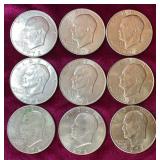 (9) 1972 Eisenhower Dollar Coins