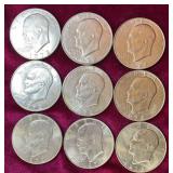(9) 1972 Eisenhower Dollar Coins