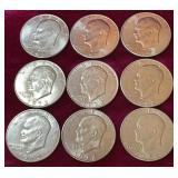 (9) 1972 Eisenhower Dollar Coins