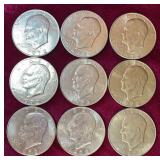 (9) 1972 Eisenhower Dollar Coins