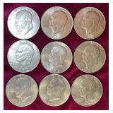 (9) 1972 Eisenhower Dollar Coins