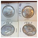 (4) 1967 Kennedy Half Dollar Coins (40% Silver)