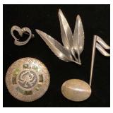 Sterling pins one inlaid with abalone