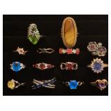 Unmarked/costume rings with colored stones size 7