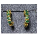 14K yellow gold and emerald hoop earrings