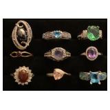 Unmarked/costume rings with colored stones size