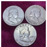(3) 1951-S Franklin Silver Half Dollar Coins
